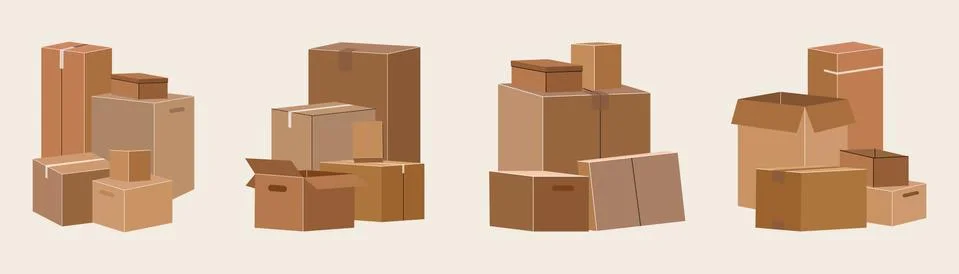 Set of isolated cardboard boxes for moving. Stock Illustration