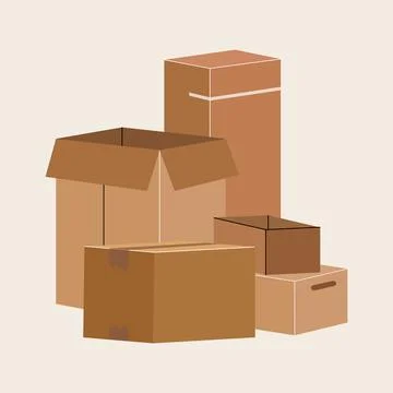 Set of isolated cardboard boxes for moving. Stock Illustration