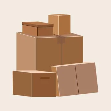 Set of isolated cardboard boxes for moving. Illustrazione stock