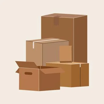 Set of isolated cardboard boxes for moving. Stock Illustration