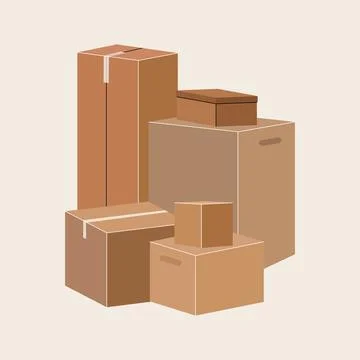 Set of isolated cardboard boxes for moving. Illustrazione stock