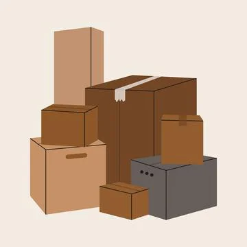 Set of isolated cardboard boxes for moving. Stock Illustration