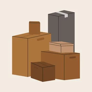 Set of isolated cardboard boxes for moving. Illustrazione stock