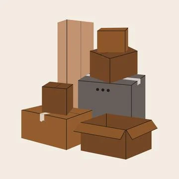 Set of isolated cardboard boxes for moving. Stock Illustration