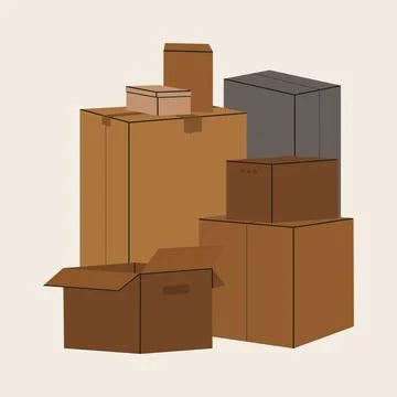 Set of isolated cardboard boxes for moving. Illustrazione stock
