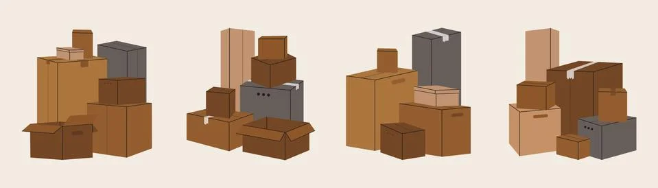 Set of isolated cardboard boxes for moving. Stock Illustration
