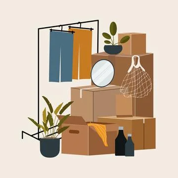 Set of isolated cardboard boxes for moving. Stock Illustration