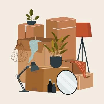 Set of isolated cardboard boxes for moving. Stock Illustration