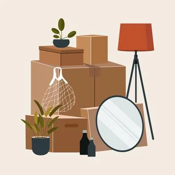 Set of isolated cardboard boxes for moving. Stock Illustration