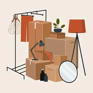 Set of isolated cardboard boxes for moving. Illustrazione stock