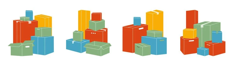 Set of isolated cardboard boxes for moving. Stock Illustration