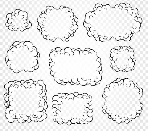 Set of isolated cartoon speech bubbles, frames of smoke or steam, comics Stock Illustration