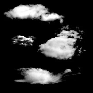 Set of isolated clouds on a black background. Stock Illustration