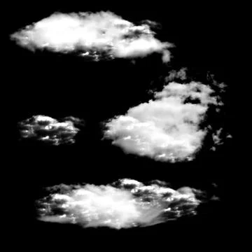 Set of isolated clouds on a black background. Stock-Illustration