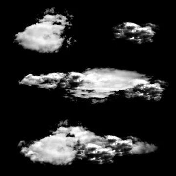 Set of isolated clouds on a black background. Stock-Illustration