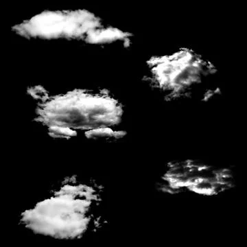 Set of isolated clouds on a black background. Stock-Illustration