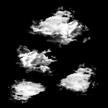 Set of isolated clouds on a black background. Stock Illustration