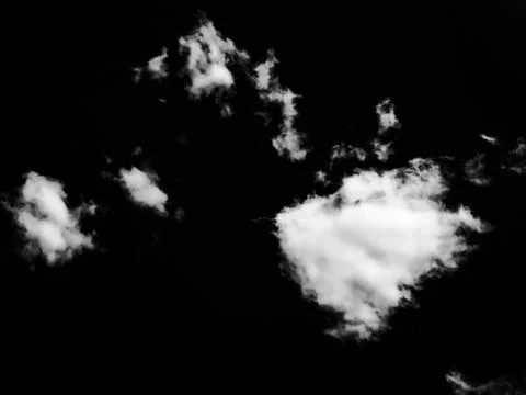 Set of isolated clouds over black background. Design elements. White isolat.. Foto stock