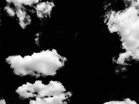 Set of isolated clouds over black background. Design elements. White isolat.. Fotos Stock