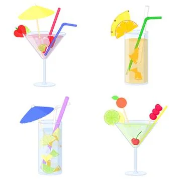 Set of  isolated cocktails Stock Illustration