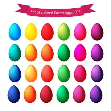 Set of isolated colored Easter eggs on a white background. Vector illustratio Stock Illustration