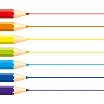 Set of isolated colored pencils: red, orange, blue, light blue, violet, green Stock Illustration