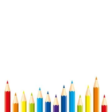 Set of isolated colored pencils: red, orange, blue, light blue, violet, green Stock Illustration