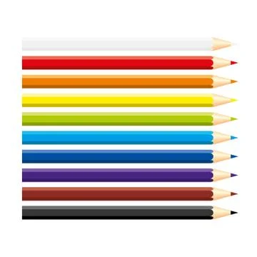 Set of isolated colored pencils: white, red, blue, violet, brown, black, gree Illustrazione stock
