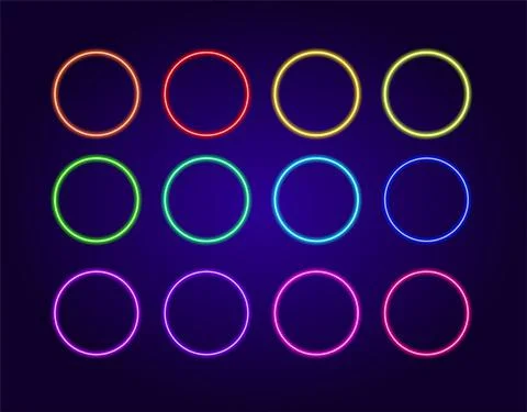 A set of isolated colorful neon frames. Vector illustration of bright Stock Illustration