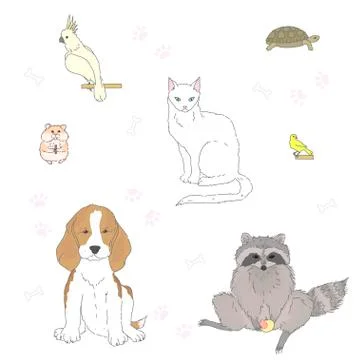 Set of isolated cute pets Stock Illustration