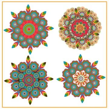 Set isolated of decorative circular pattern floral elements Stock Illustration