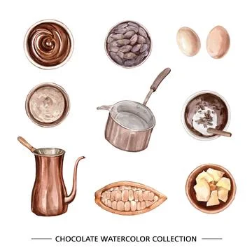 Set of isolated elements of watercolor chocolate illustration on white backgr Stock Illustration