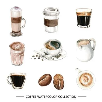 Set of isolated elements of watercolor coffee illustration on white backgroun イラスト素材