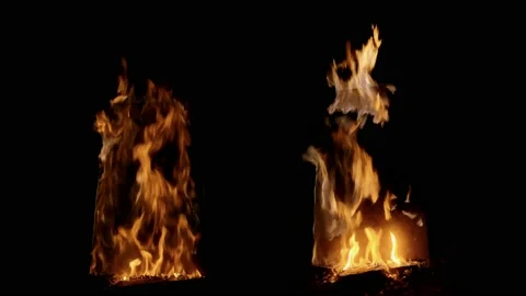 Set of isolated Fire flames in super slow motion on black background, Stock Footage 113263378