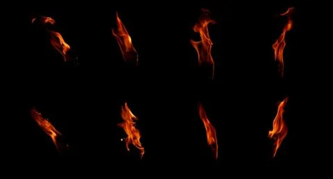 Set of isolated flames on a black background Photos