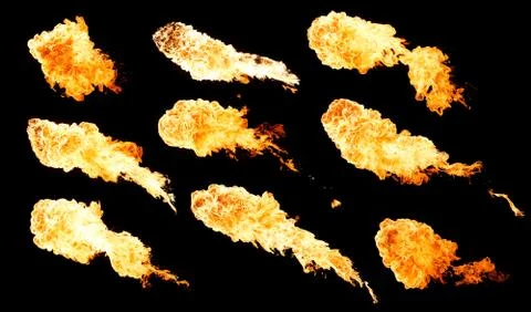Set of isolated flames on a black background Фото