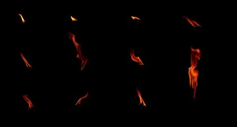 Set of isolated flames on a black background Stock Photos