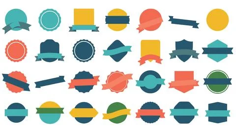 Set of isolated flat design graphic elements, color shield, circle, hexagon.. Stockillustratie