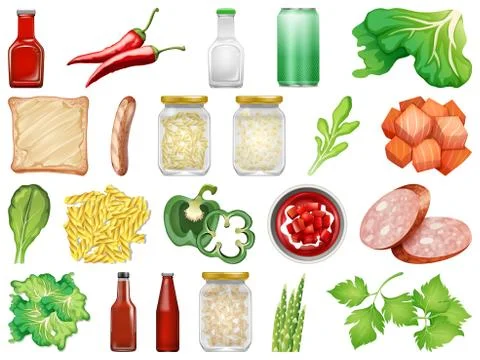 Set of isolated food Stock Illustration