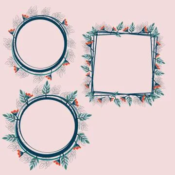 Set of isolated frames in different shapes decorated with floral elements Illustrazione stock