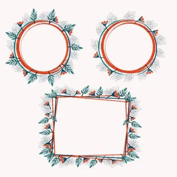 Set of isolated frames in different shapes decorated with floral elements 库存插图