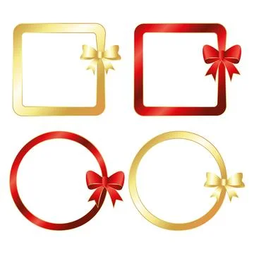 Set of isolated frames with tied bow, festive beautiful design Stock Illustration