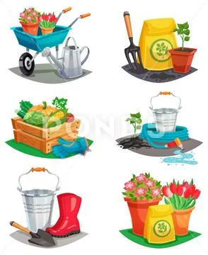 Set Of Isolated Garden Design Compositions Stock Illustration