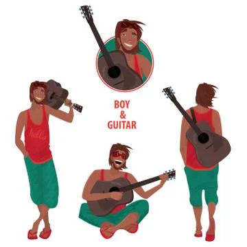 Set of isolated guy with guitar Stock Illustration