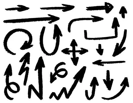 Set of isolated hand drawn arrows on white background. Vector graphics Illustrazione stock