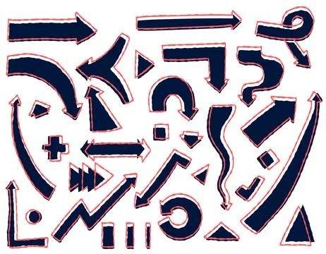 Set of isolated hand drawn arrows on white background. Vector graphics 스톡 일러스트