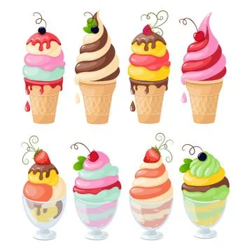 Set of isolated ice cream on white Stock Illustration