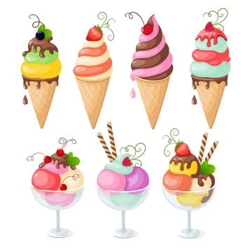 Set of isolated ice cream on the white Stock Illustration