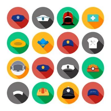 Set of isolated icons of hats different professions. Stock Illustration
