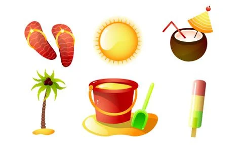 Set of isolated items for summer holidays vector illustration Illustrazione stock